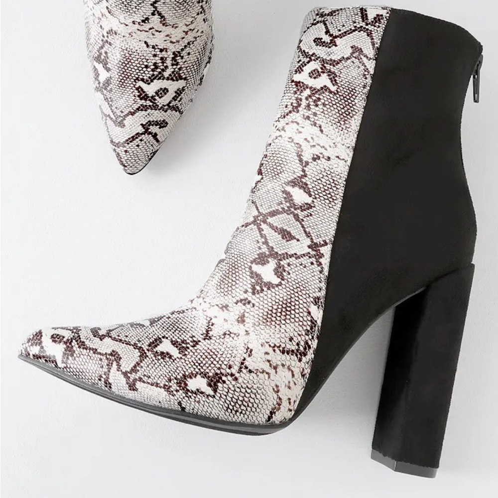 Lulu's Black and Snakeskin Ankle Booties